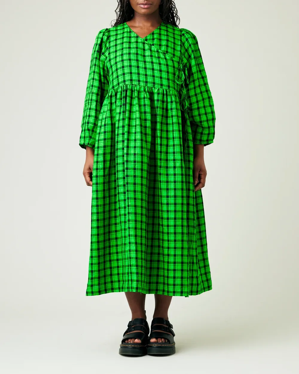 BLACK & GREEN CHECK LINEN DRESS