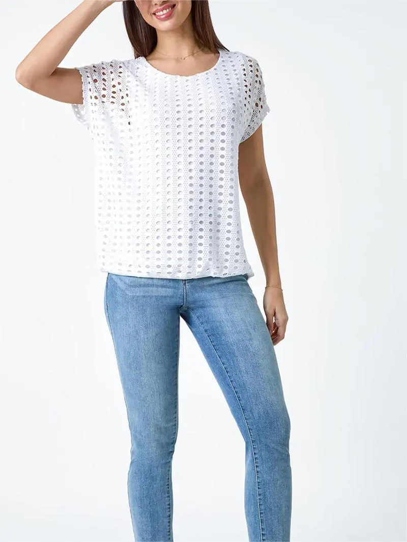 Ivory Cut Out Detail Stretch Top