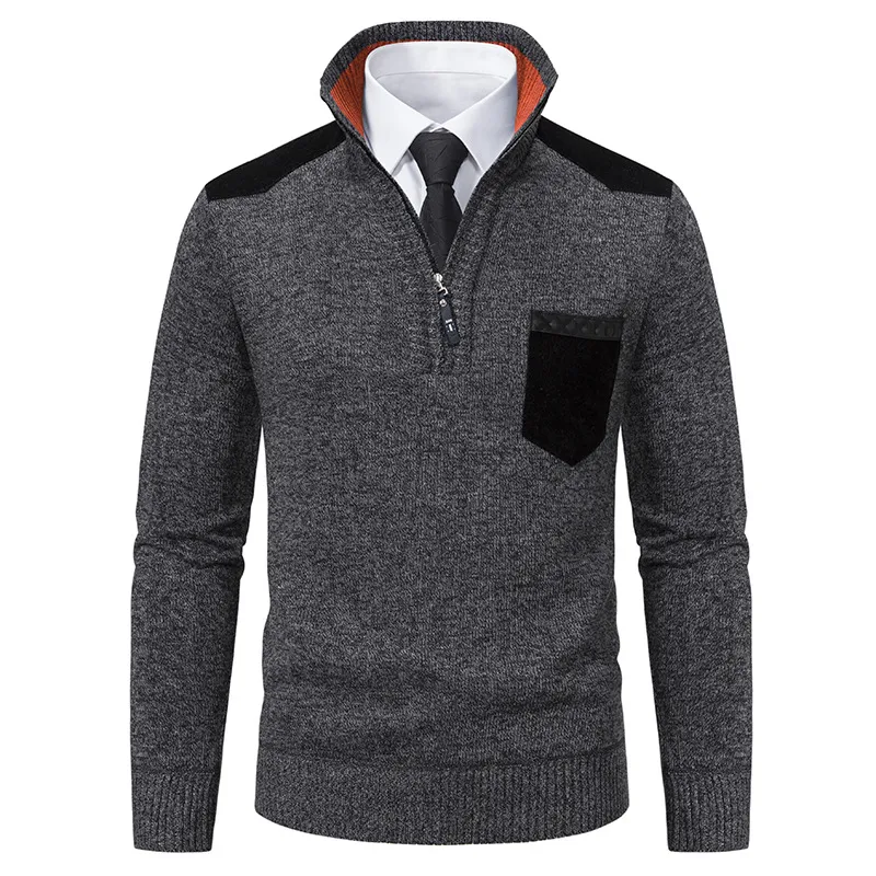 Men's Retro Zipper Stand Collar Contrast Color Pullover Sweater