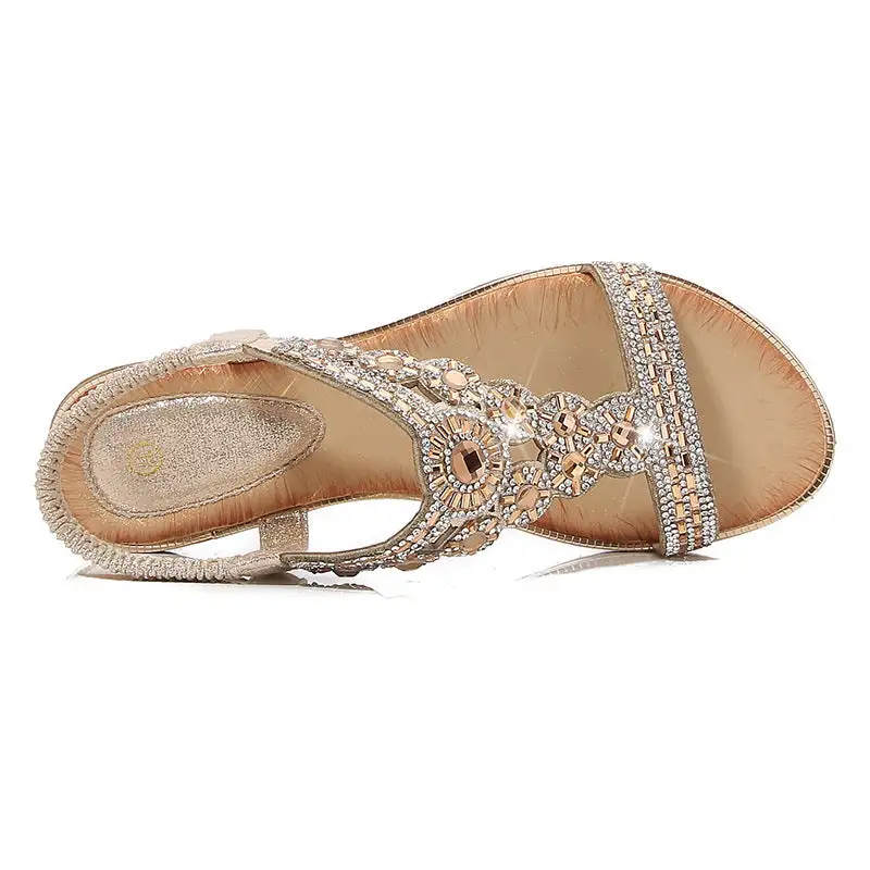 Cilool  Sandals Bohemian Rhinestone Comfortable  Holiday Shoes BS07