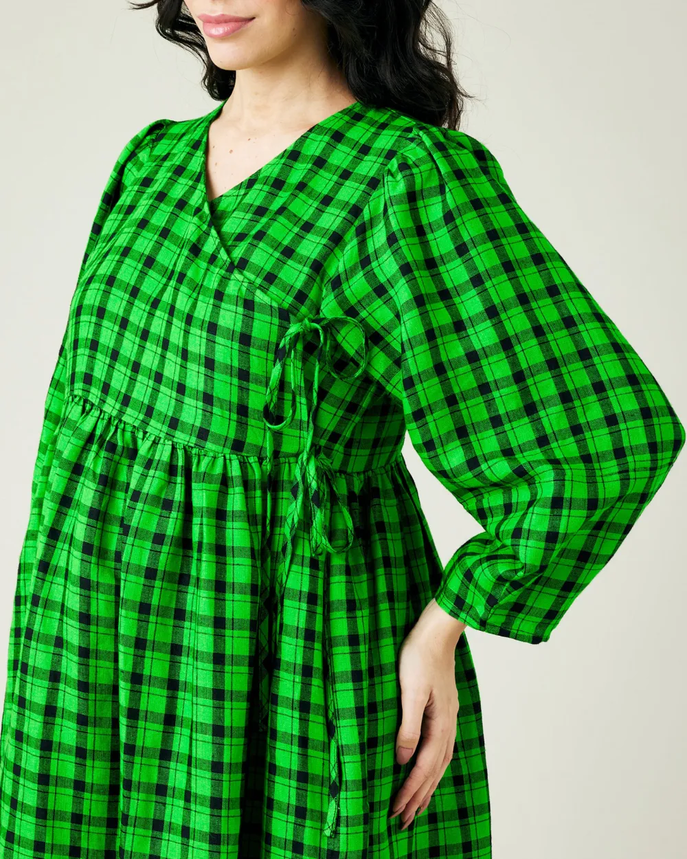 BLACK & GREEN CHECK LINEN DRESS