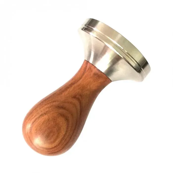 304 Stainless Steel Golden Sandalwood Handle Tamper Wooden Flat Pattern Coffee Powder Hammer 49mm 53mm 58mm Tools Accessories