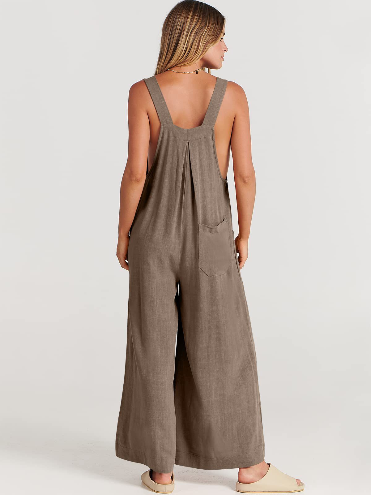 Solid Color Loose Casual Cotton And Linen Suspender Jumpsuit