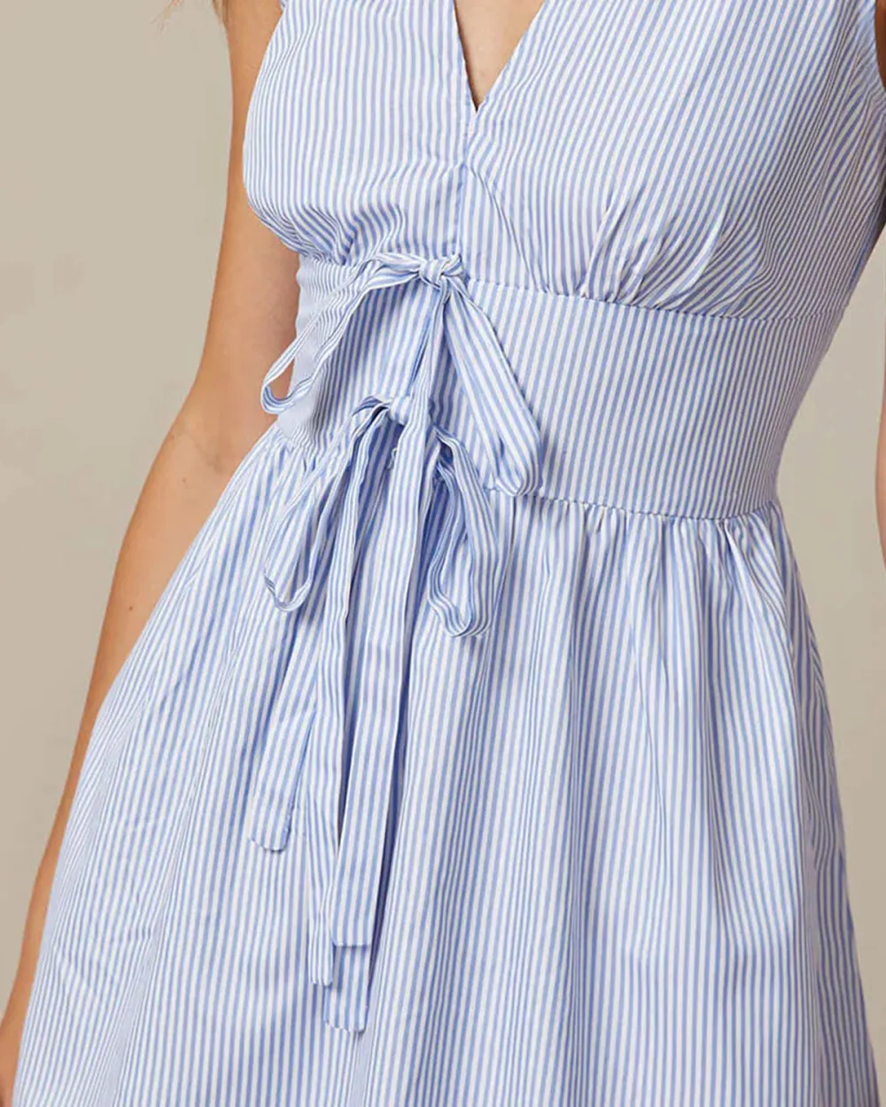 Blue Striped Simple Long Dress