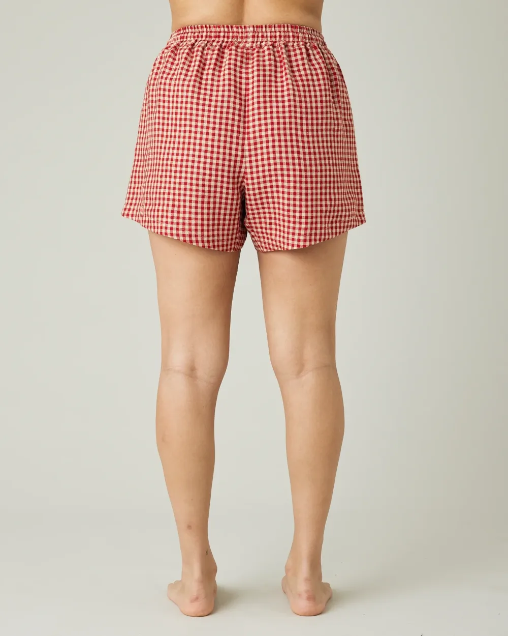 RED MICRO GINGHAM LINEN SHORT