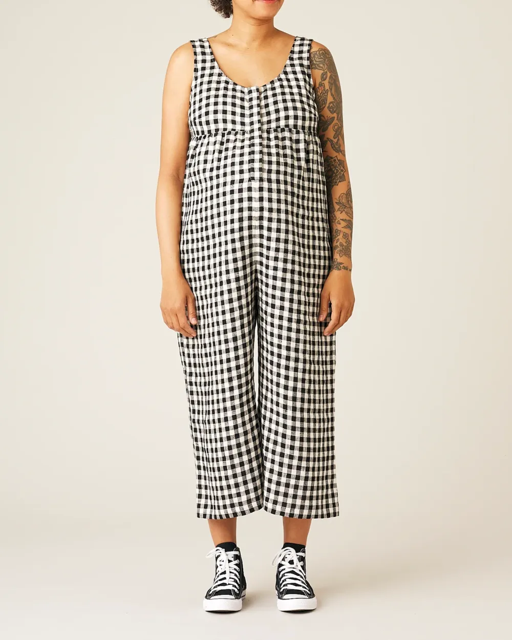 BLACK AND WHITE GINGHAM JUMPSUIT