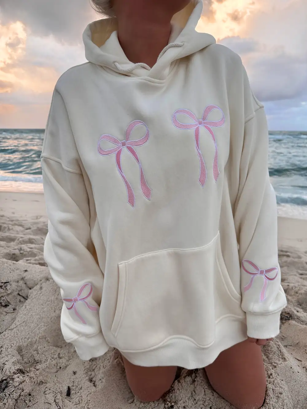 Pink Embroider Bow Hoodie