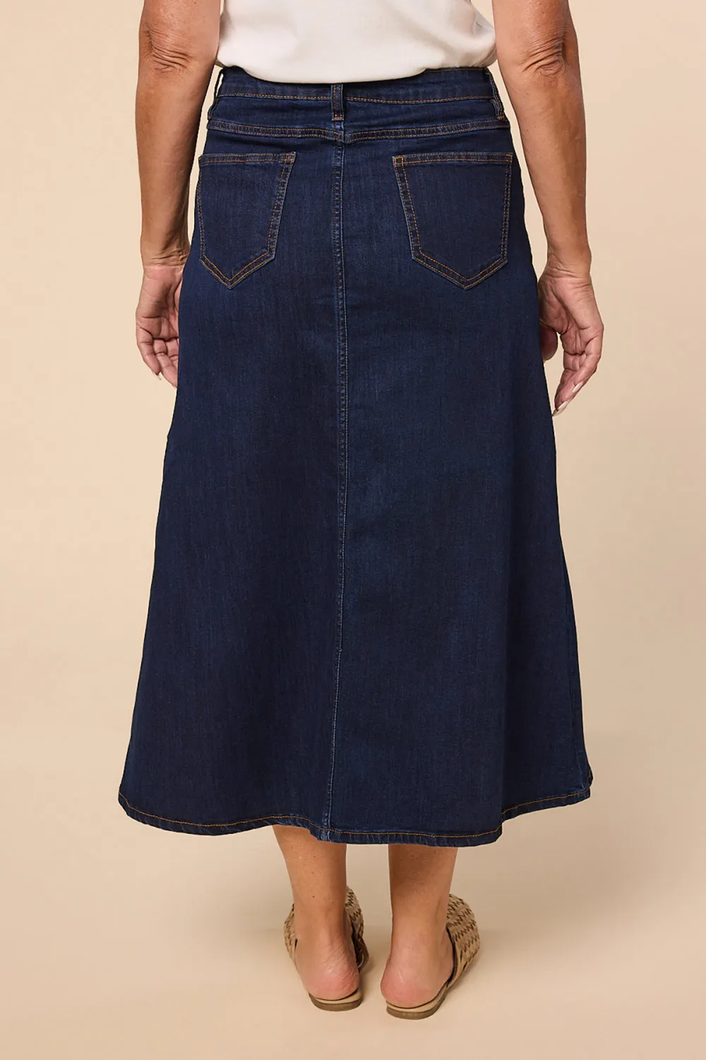 Adrift Denim A-Line Skirt in Dark Wash