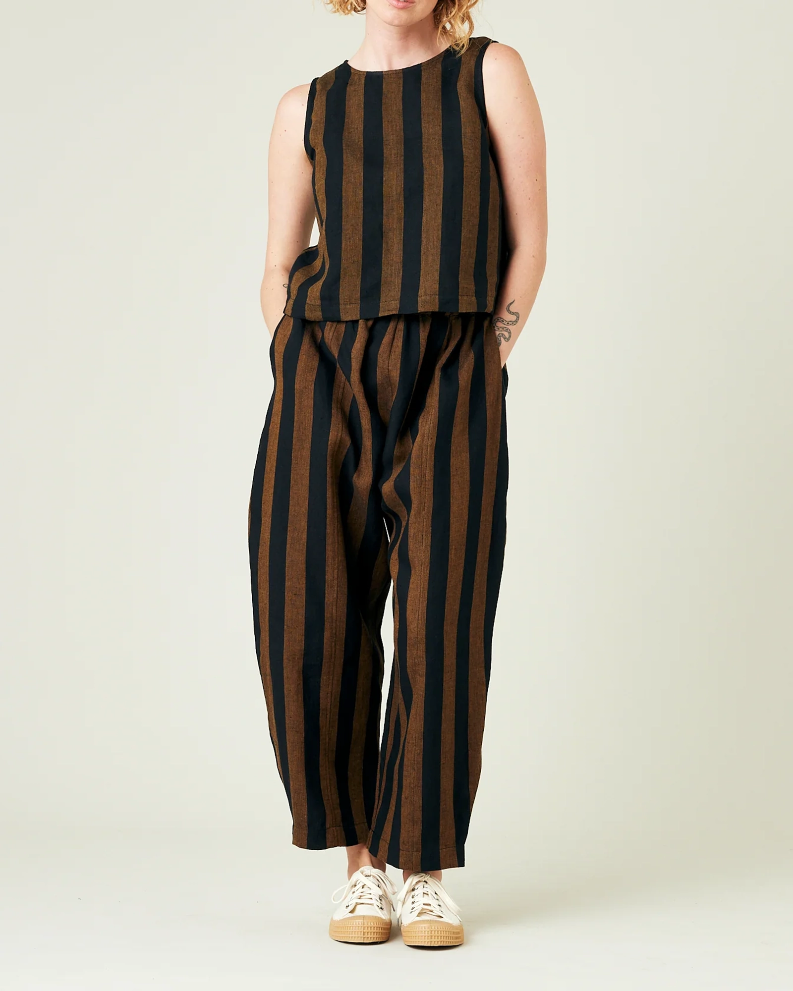 RUST AND BLACK STRIPE LINEN TROUSERS