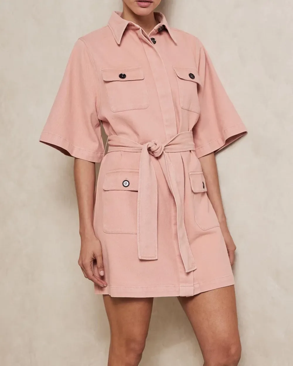 Cotton Wide Sleeve Twill Shirt Dress