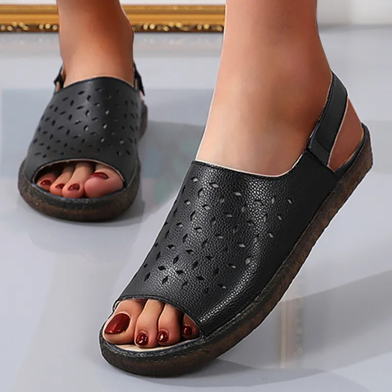 Cilool Hollow Out Low Top Flat Heel Breathable Women's Sandals