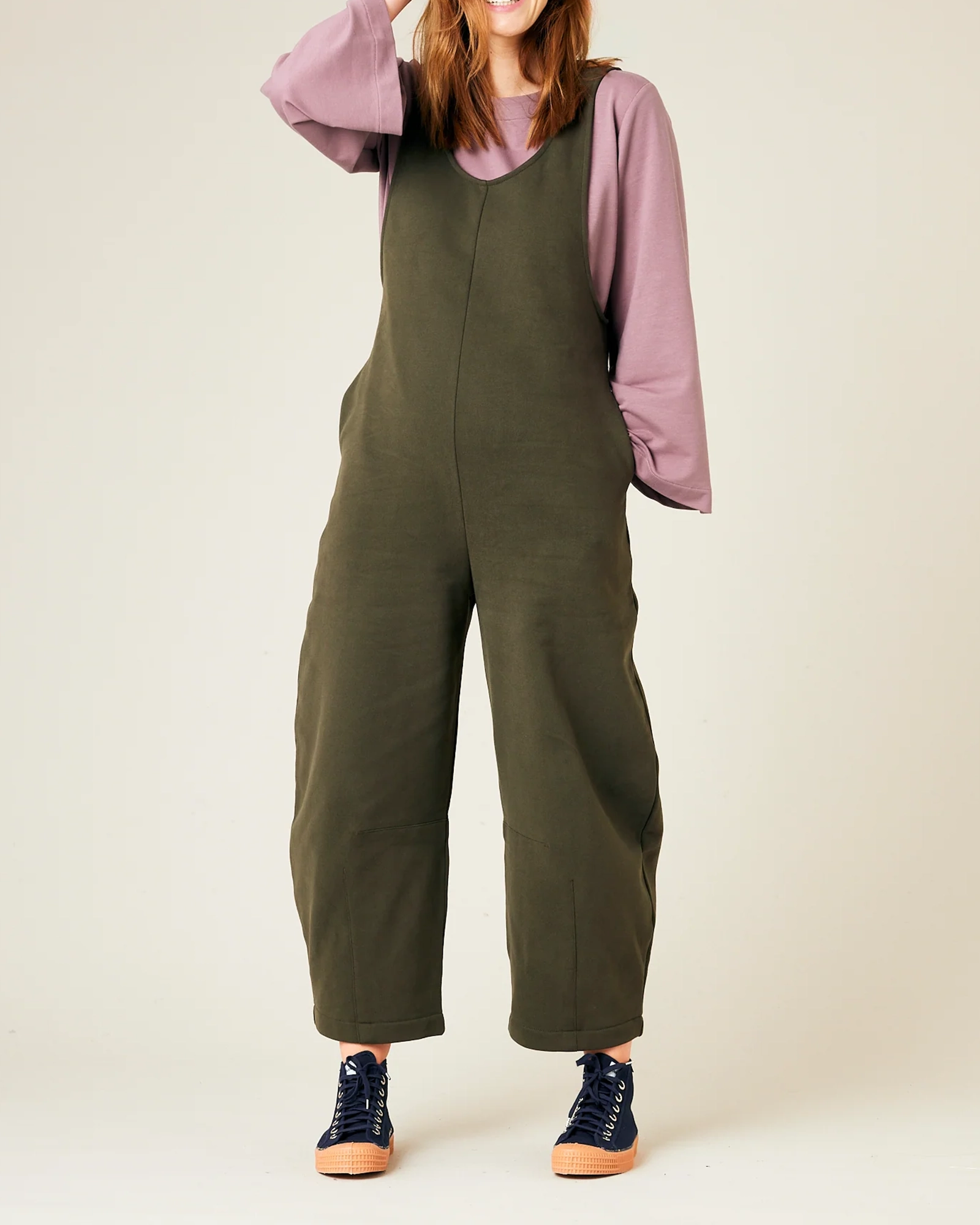 CLOVER ORGANIC COTTON JERSEY JUMPSUIT - OLIVE