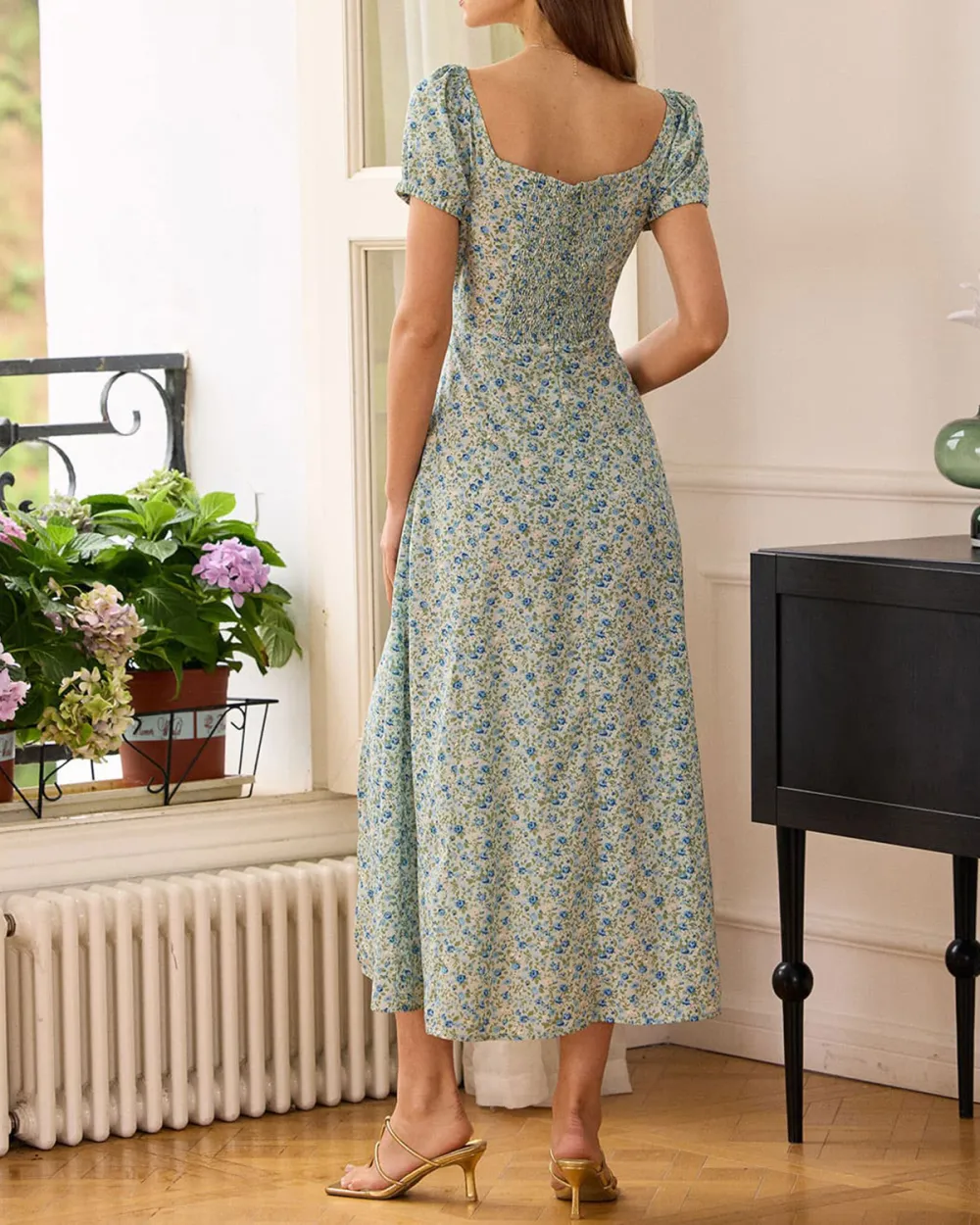 Long square neck floral dress