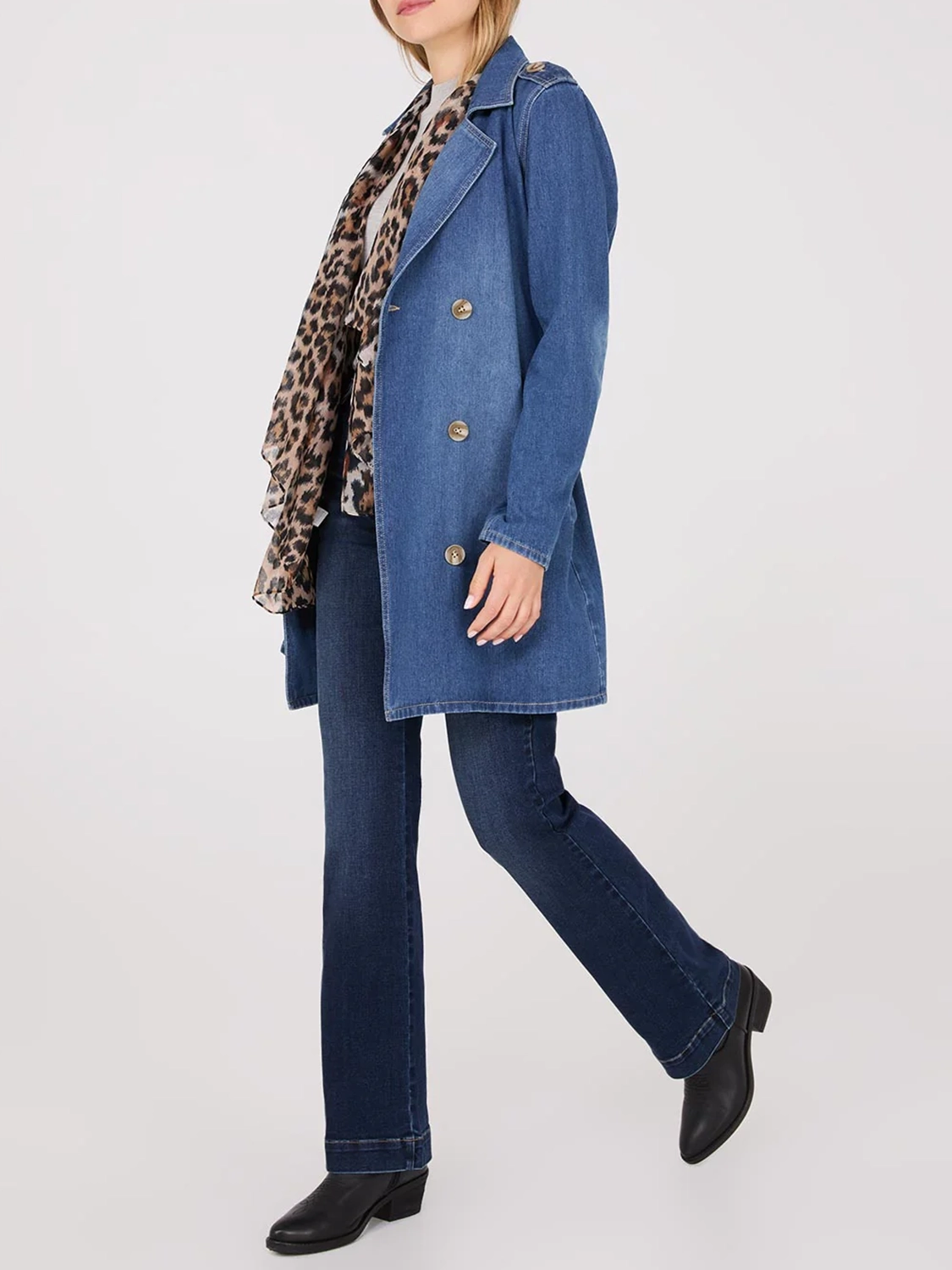 Double-Breasted Denim Trench Coat