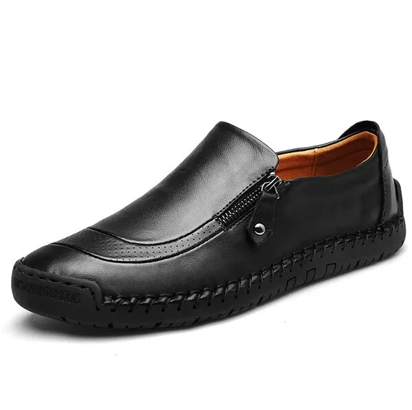 🔥On This Week Sale 70% OFF🔥Mens Side Zipper Casual Comfy Leather Slip On Loafers, Comfy Orthopedic Walking Shoes