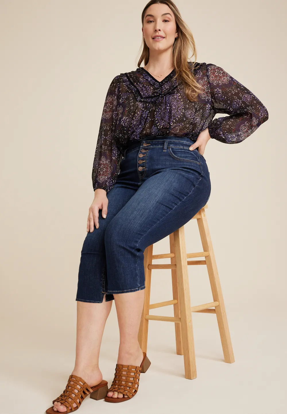 Plus Size m jeans by maurices™ Cool Comfort High Rise Curvy Stacked Waist Cropped Jean