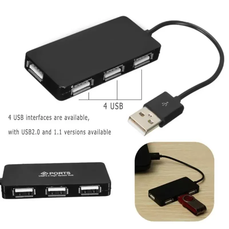 4 Port USB 2.0 Hub Splitter Adapter Converter Cable for PC Laptops Notebook