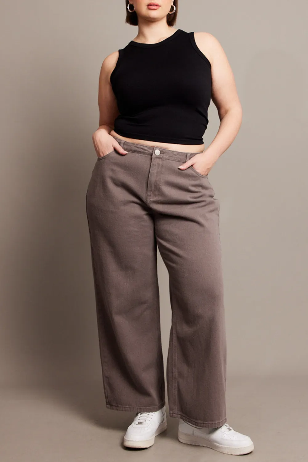 Grey Wide Leg Jeans High Rise