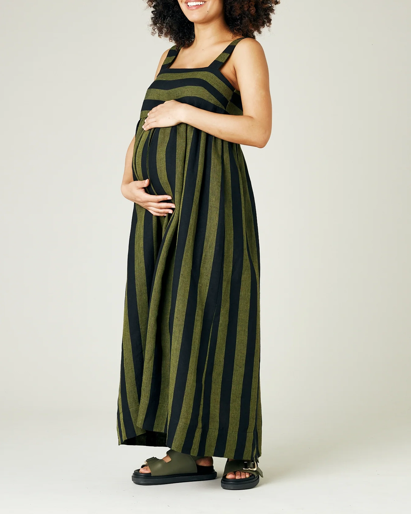 OLIVE & BLACK STRIPE LINEN DRESS