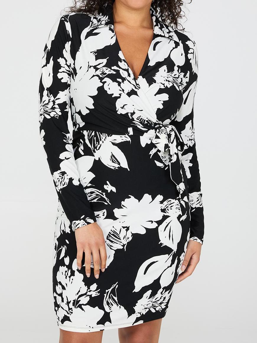 Collared Floral Print Wrap Dress