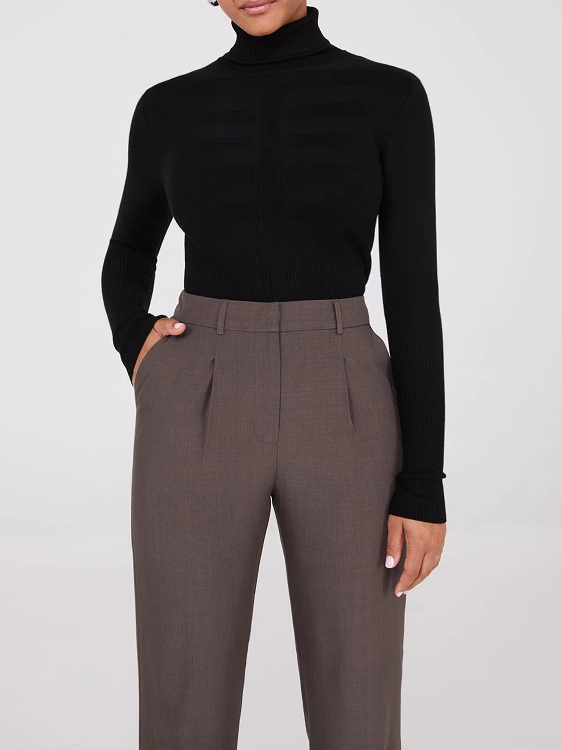 Contrasting Stitch Turtleneck Ribbed Sweater