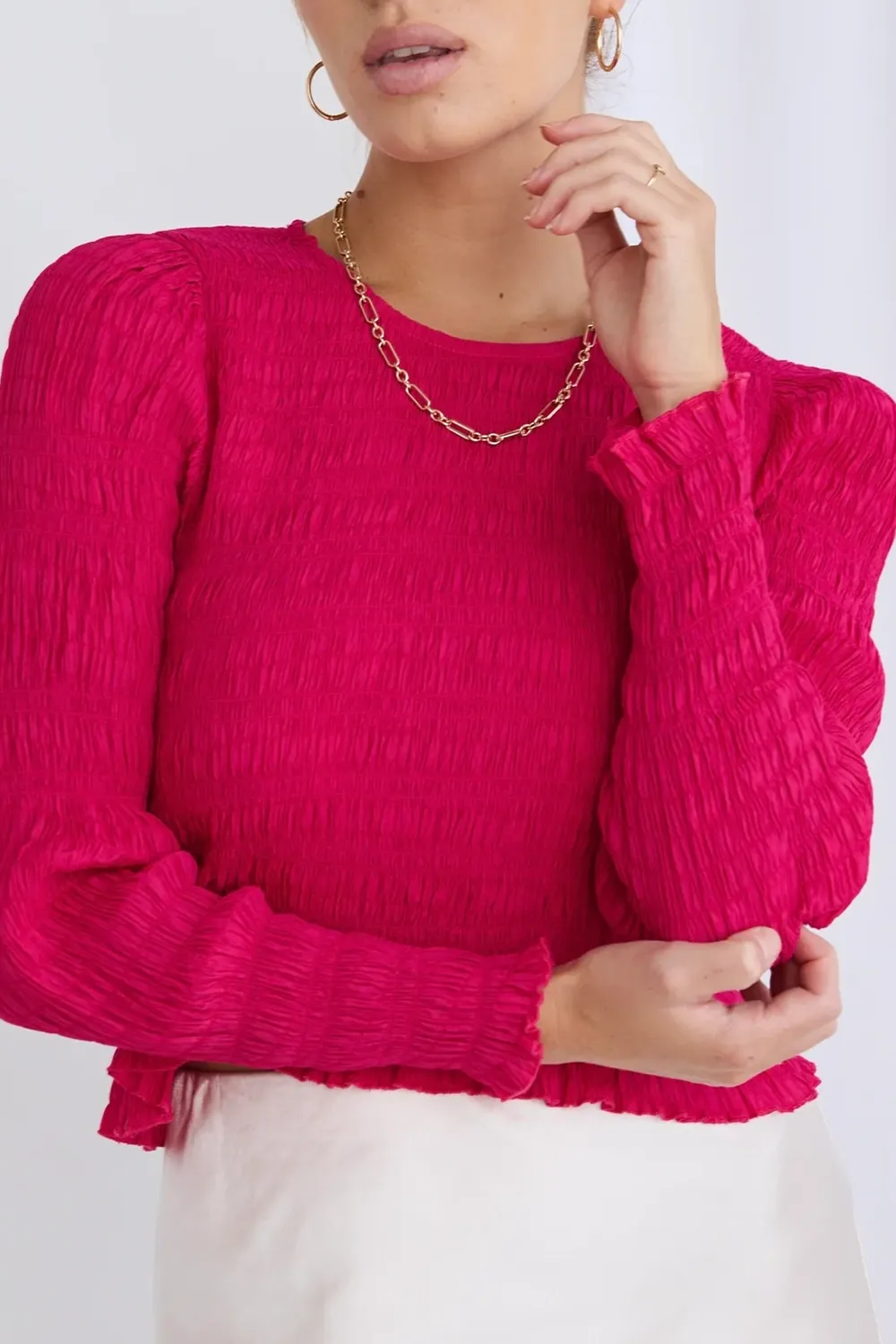 Dani Raspberry Shirred Ls Top