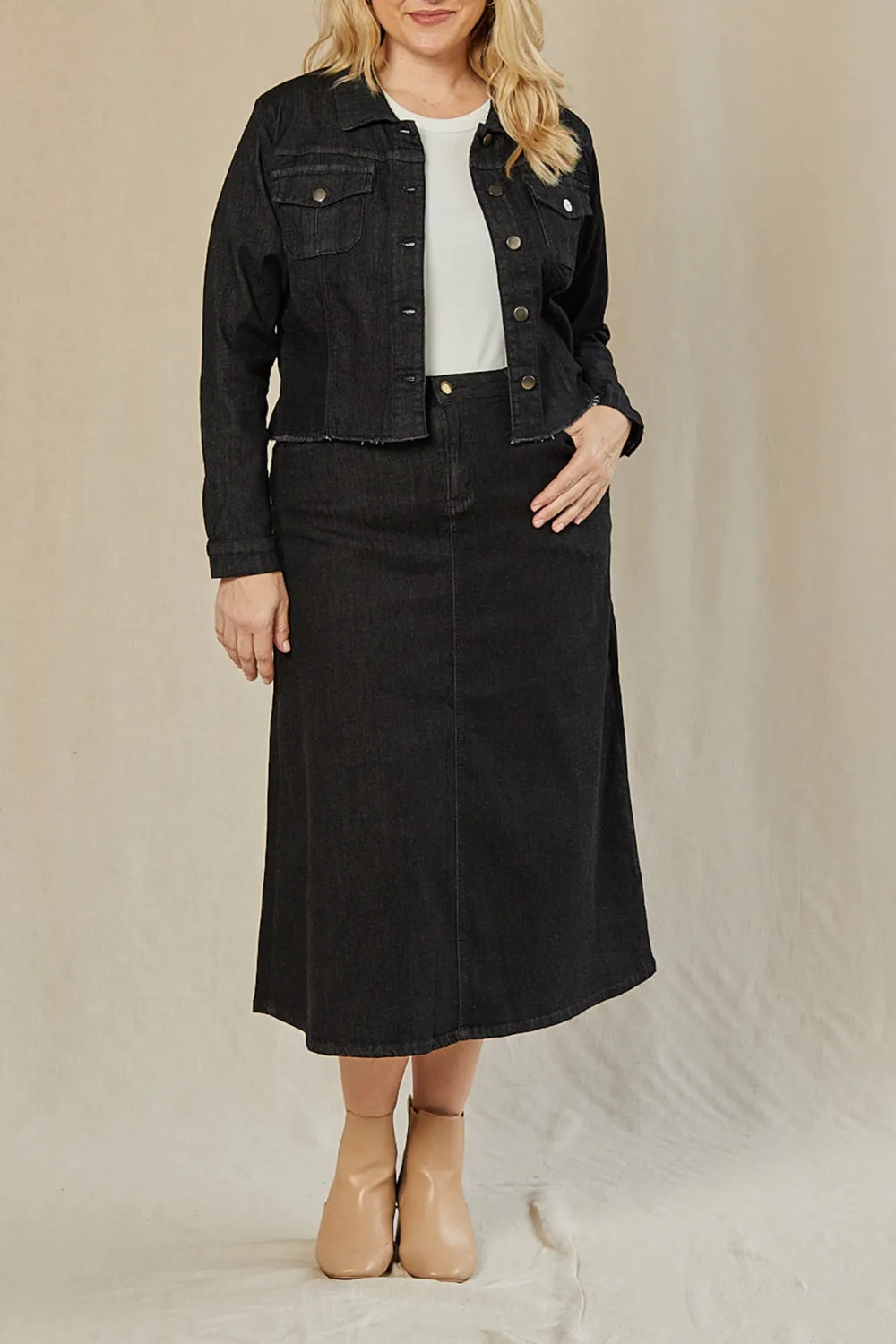 Adrift Denim A-Line Skirt in Black