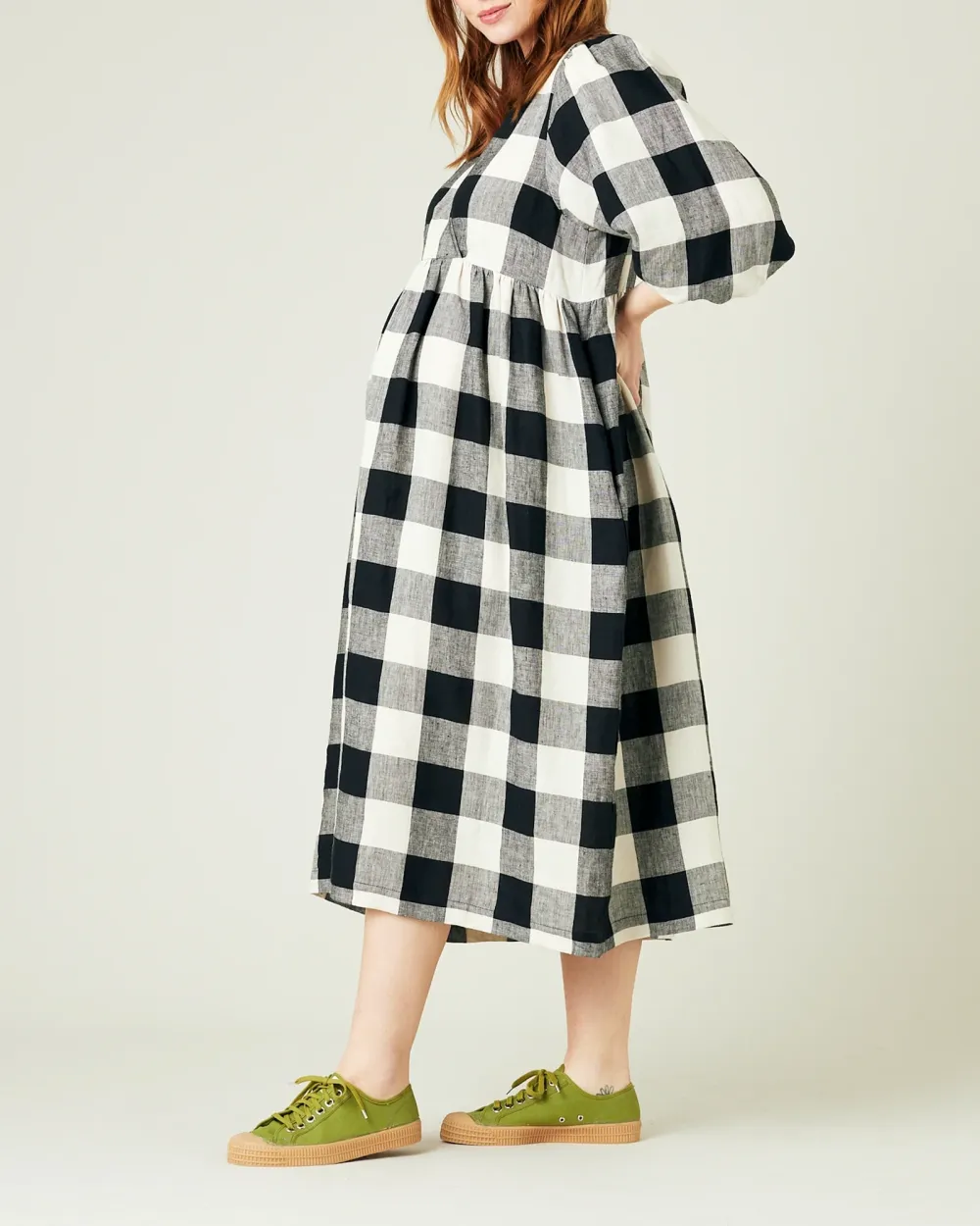 ABBIE STONE & BLACK MEGA CHECK LINEN DRESS