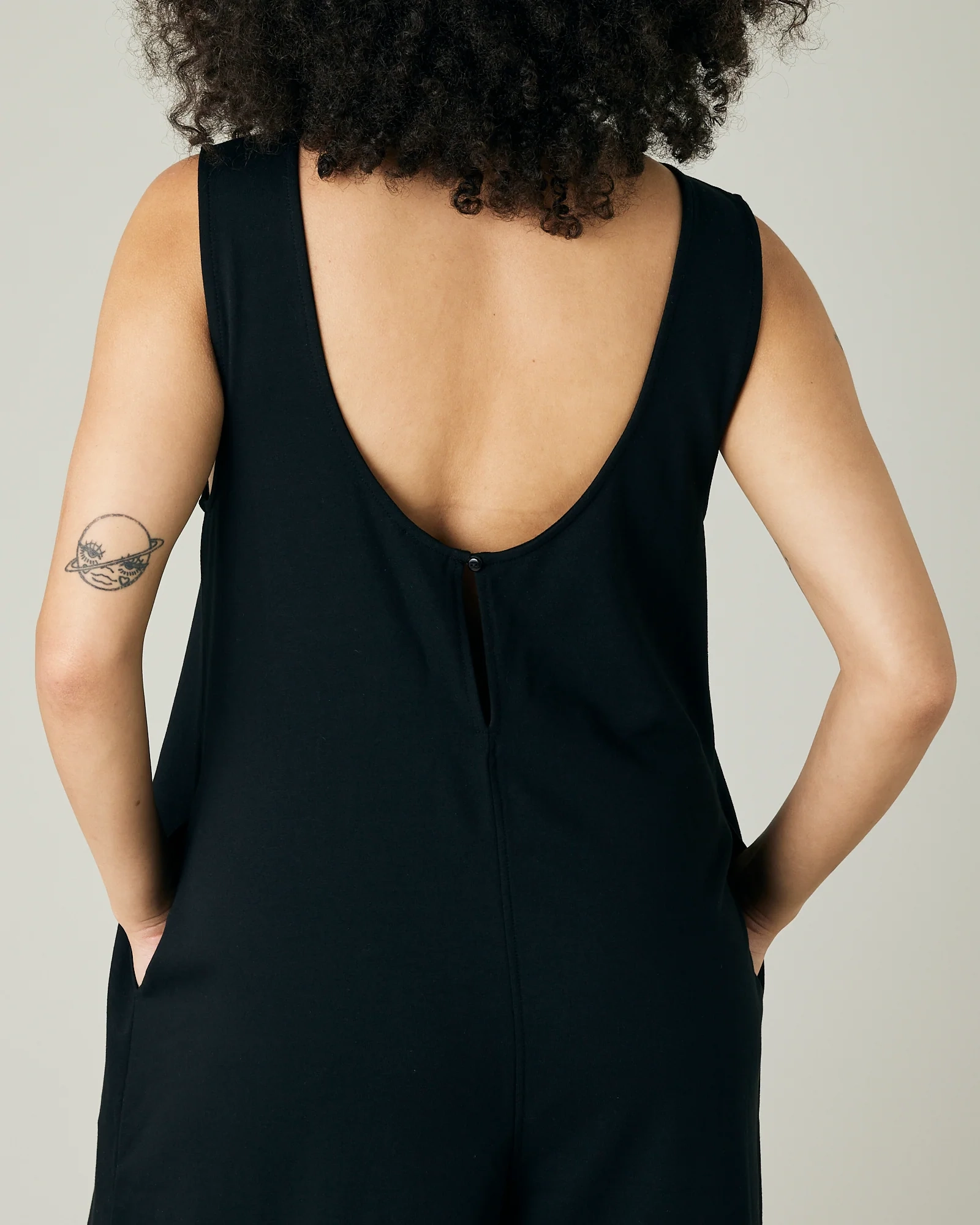 BLACK COTTON JERSEY JUMPSUIT