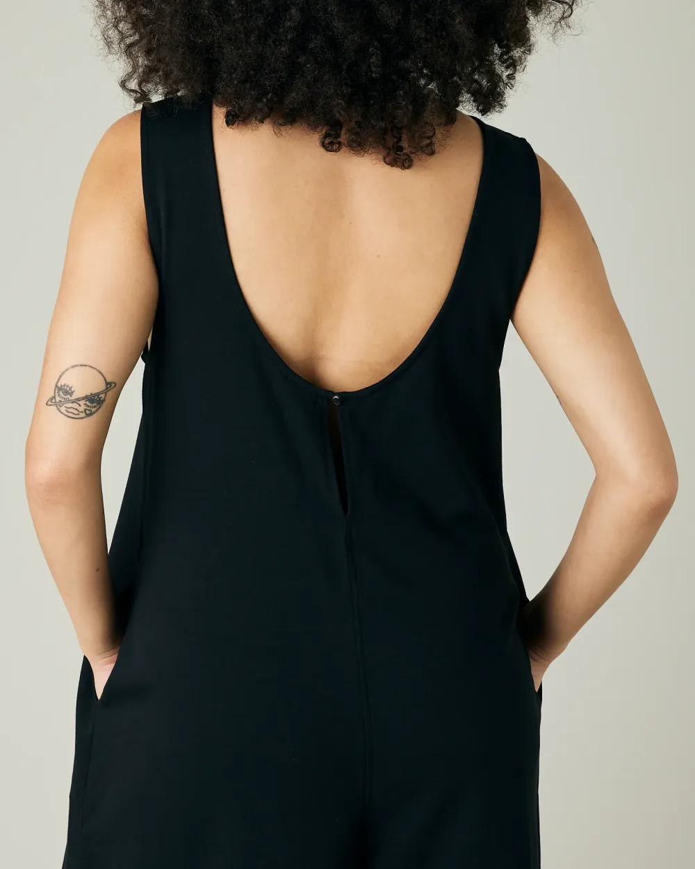 BLACK COTTON JERSEY JUMPSUIT