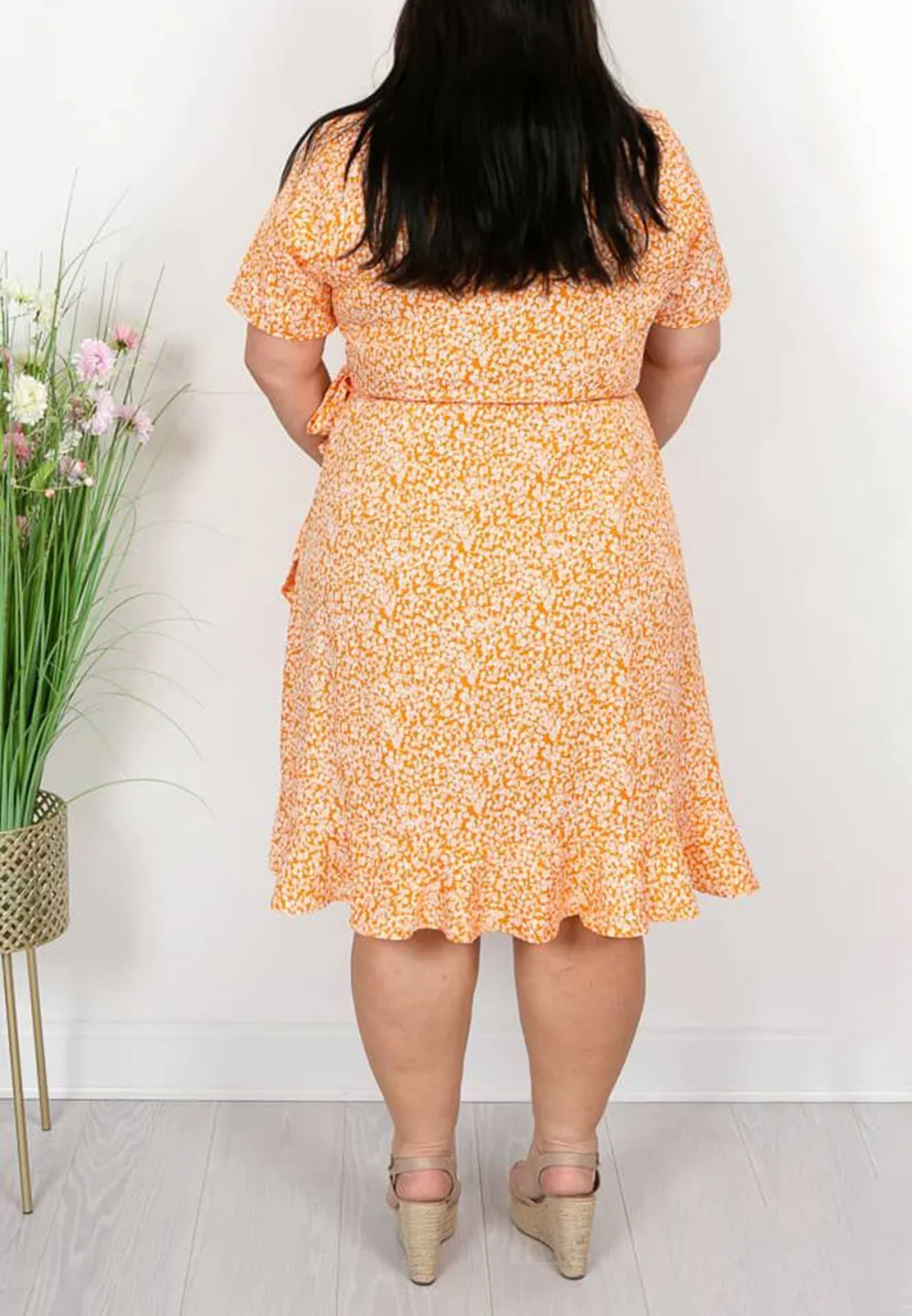 Orange Ditsy Wrap Dress