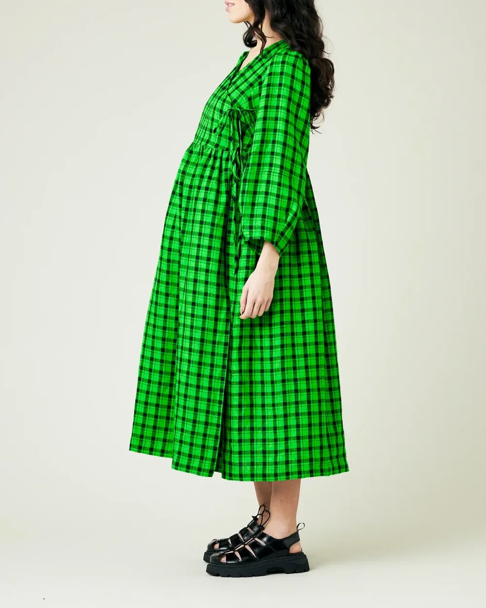 BLACK & GREEN CHECK LINEN DRESS