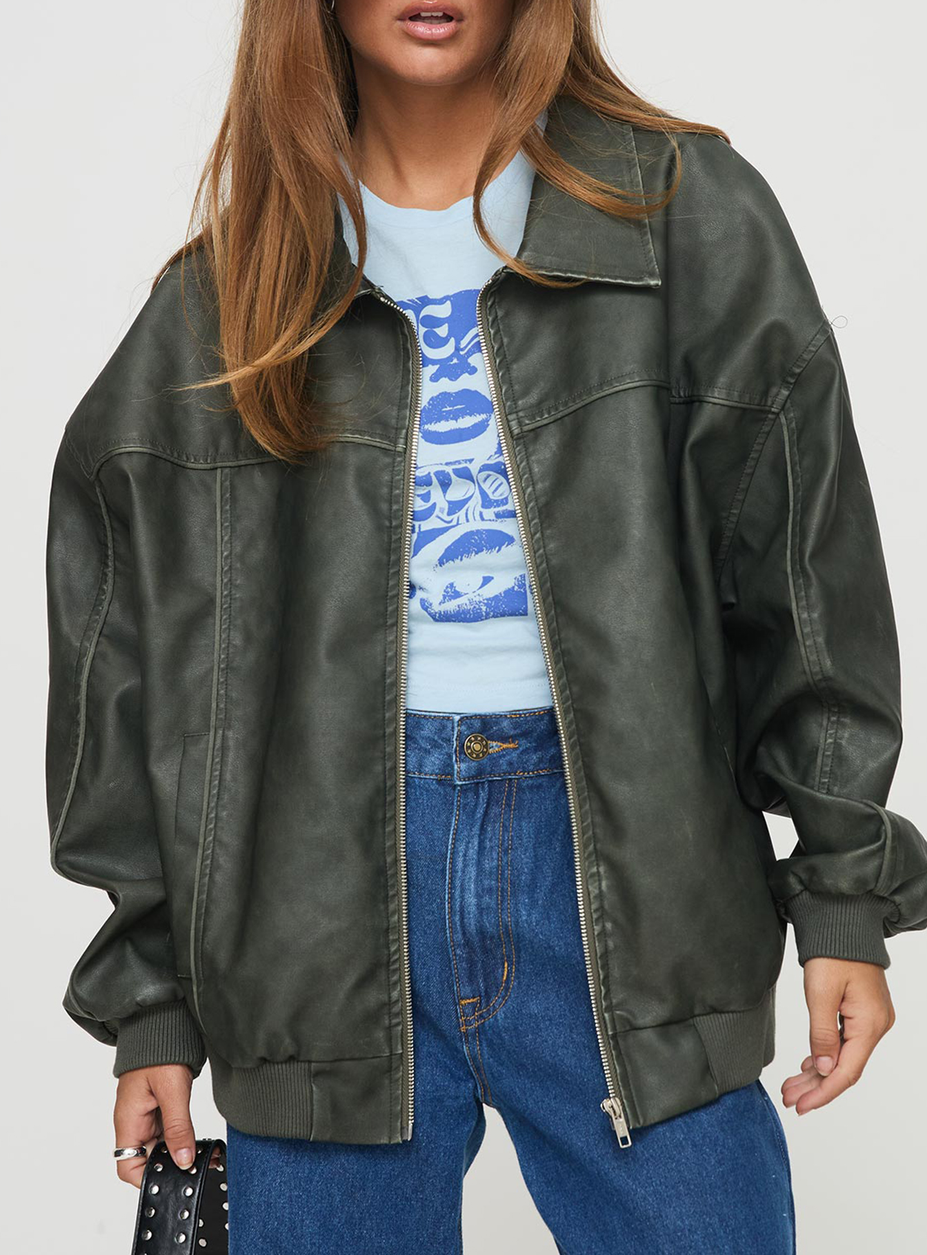 Goldsmith Faux Leather Jacket Washed Forest