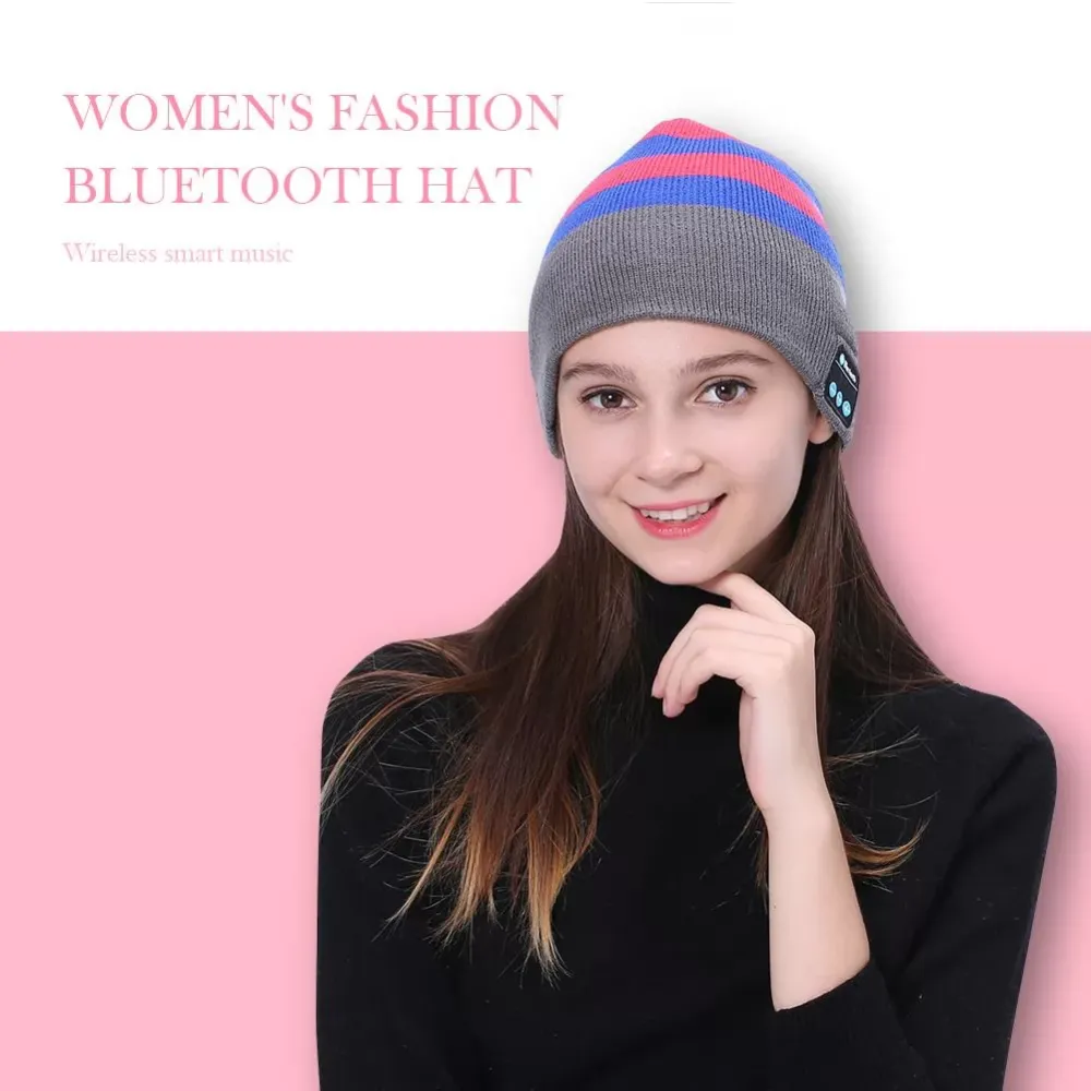 Wireless Blueooth 5.0 Headset Knitting Winter Hat Women Sports Music Cap