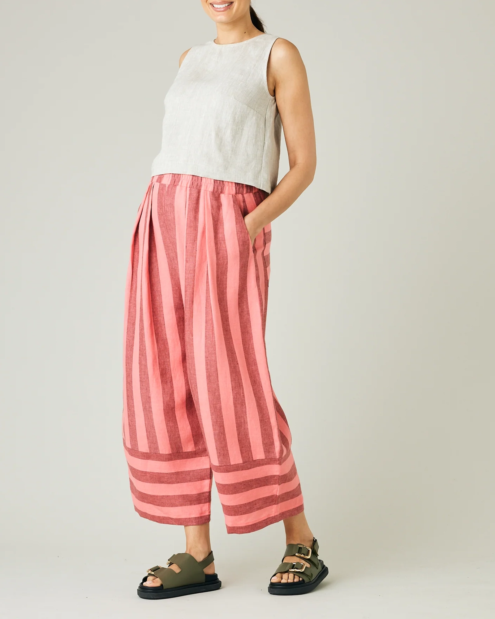 BOBBI BLUSH STRIPE LINEN TROUSERS