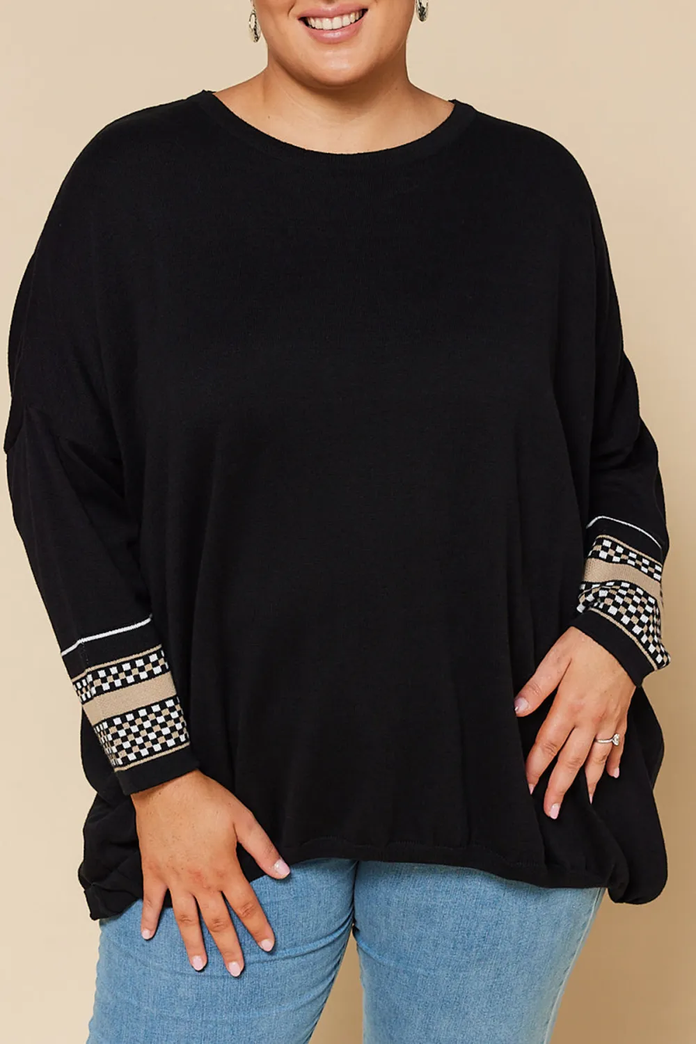 Binky Checkered Jumper In Black