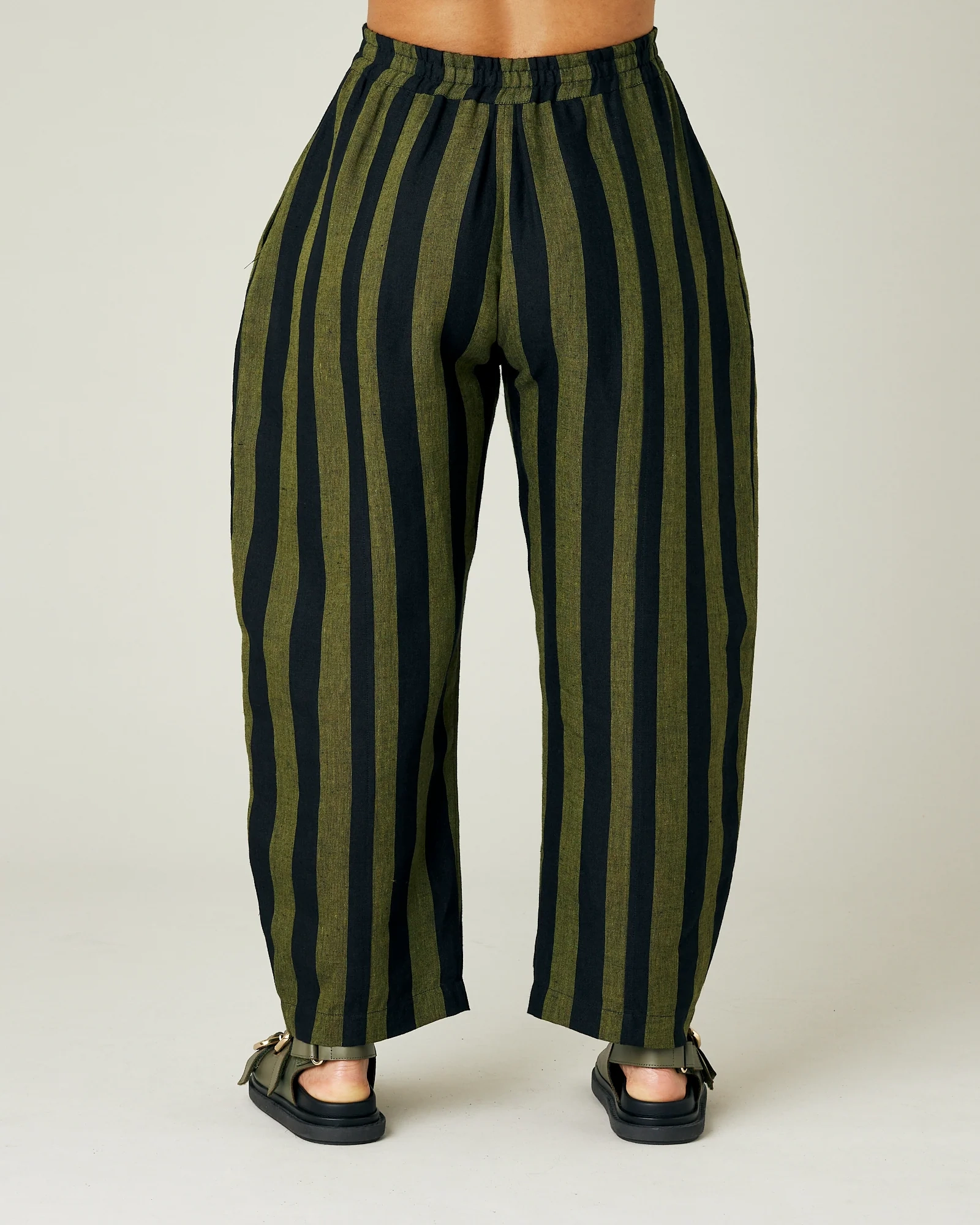 OLIVE AND BLACK STRIPE LINEN TROUSERS