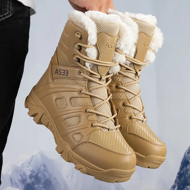 Men's Top Waterproof Anti-collision Warm Fleece Snow Combat Boots