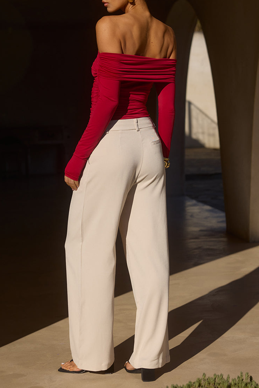 Silky fabric straight-leg pants