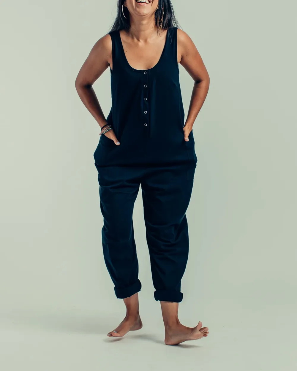 SLIGHT STRETCH JUMPSUIT - BLACK