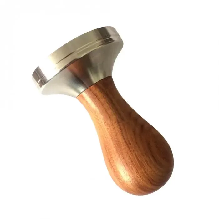 304 Stainless Steel Golden Sandalwood Handle Tamper Wooden Flat Pattern Coffee Powder Hammer 49mm 53mm 58mm Tools Accessories