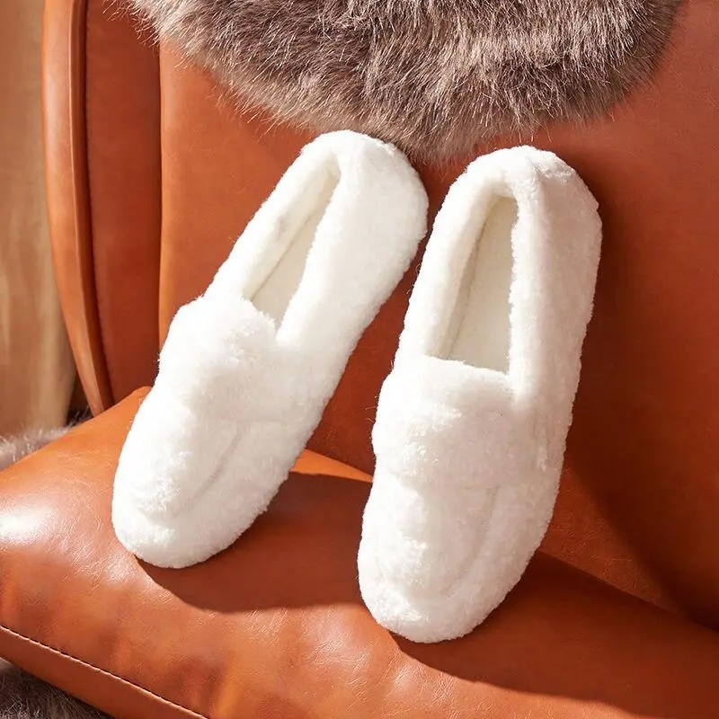 Winter Warm  Flock Flat Shoes Casual Loafers Slip on Furry Outer Wearing Flats Loafers Fluffy Flat Mules Warm