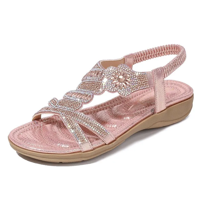 Cilool Flat Bottom Large Size Fashion  Silver Gold Party Diamonds  Sandals