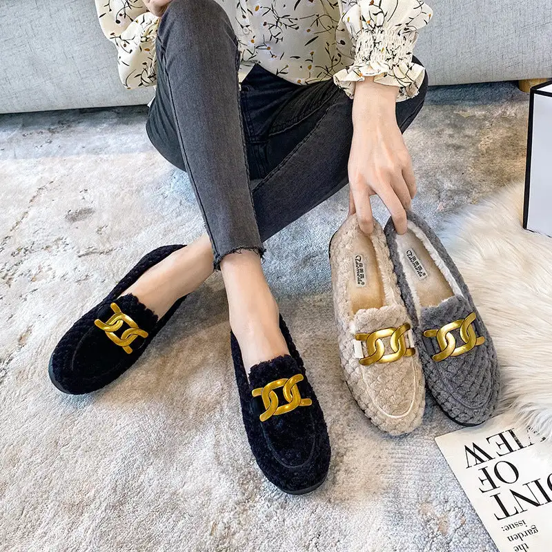 Cilool Furry Flats Loafers Fu65