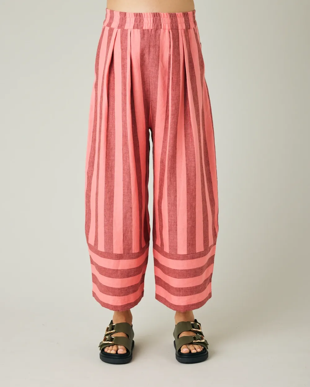 BOBBI BLUSH STRIPE LINEN TROUSERS