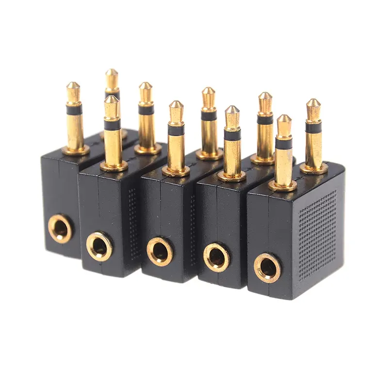 Airplane Travel Accessories Golden Plated 3.5MM 1/8 Flight Headphone Adapter Airline Headset Plug Jack Audio Converter Splitter Plane Earphone Adaptor