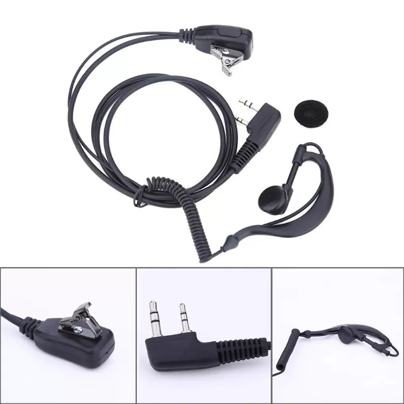 1m 2 PIN Earpiece Headset PTT with Microphone Walkie Talkie Ear Hook Interphone Earphone Earpiece for BAOFENG UV5R/KENWOOD/HYT