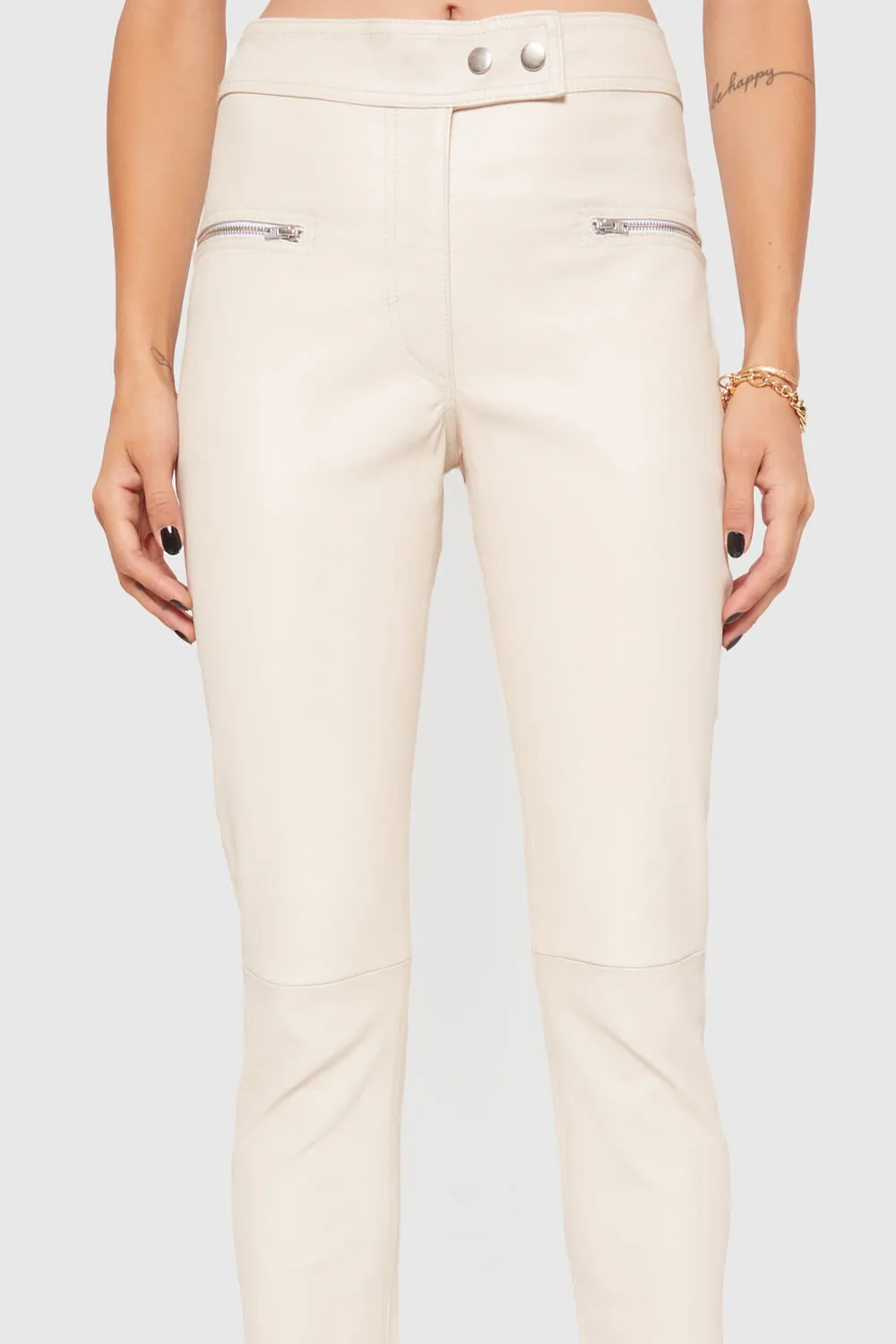 Cream Pocket Zip Pants