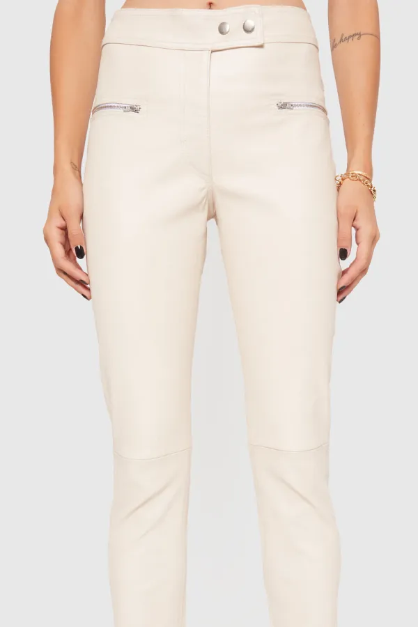 Cream Pocket Zip Pants