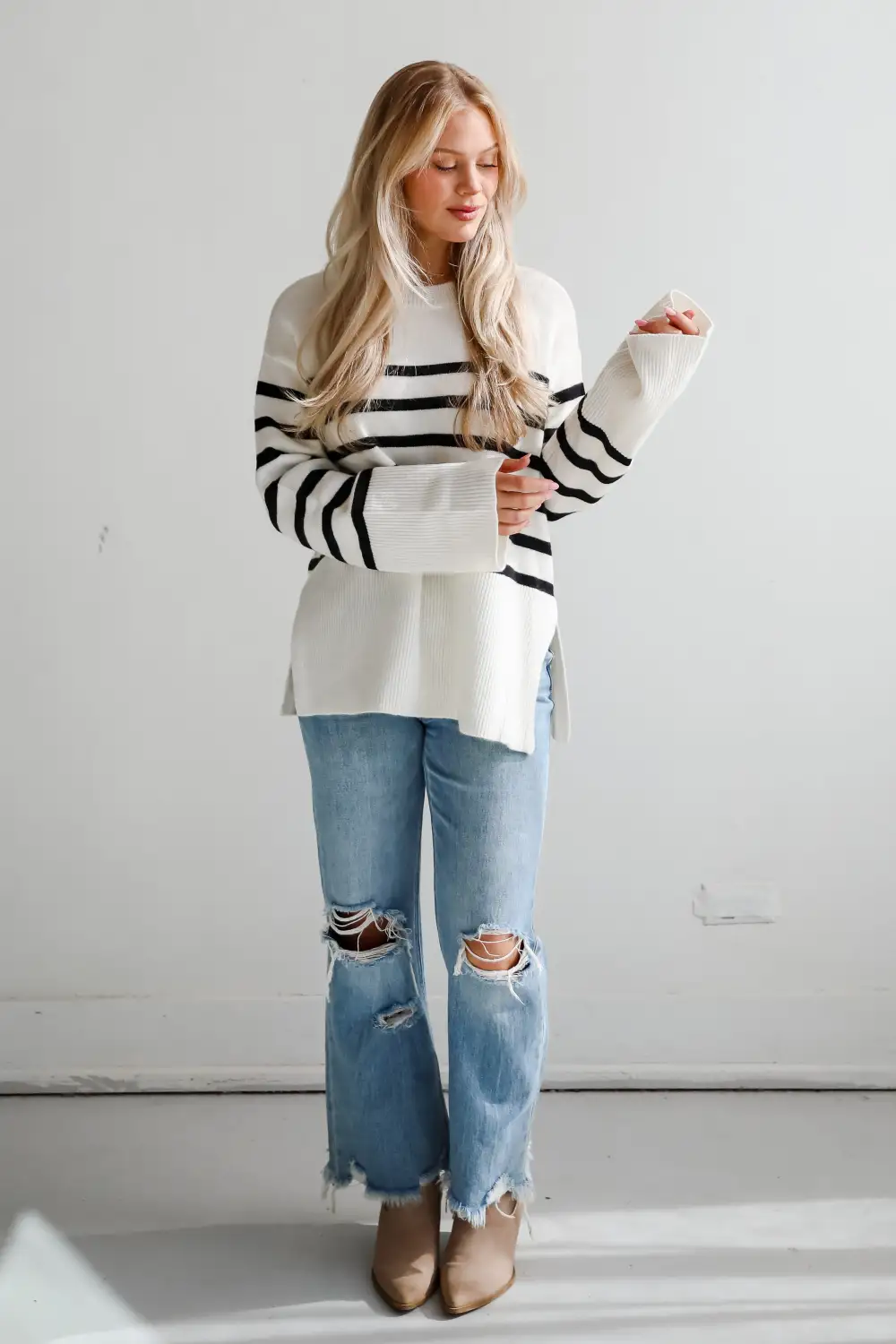 Curated Forecast Ivory Oversized Striped Sweater